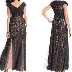 PATRA BY JOANNA CHEN SLEEVELESS BLACK‎ LACE CREAM LINED FORMAL EVENING size 6